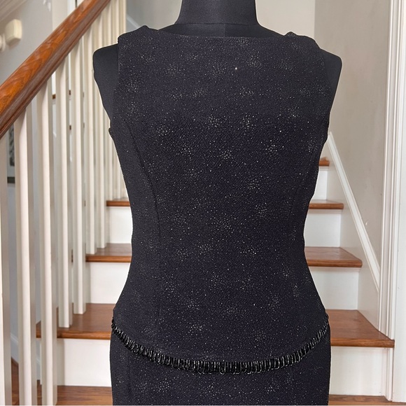 Vintage Scott McClintock Black Sparkle Evening Gown Petite 4 Beaded Formal - Picture 4 of 11